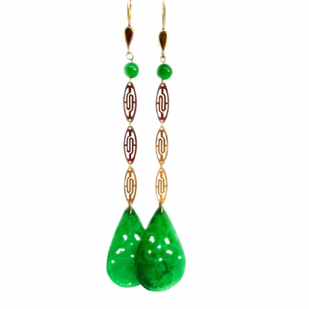 Hand made dazling earrings with green jade