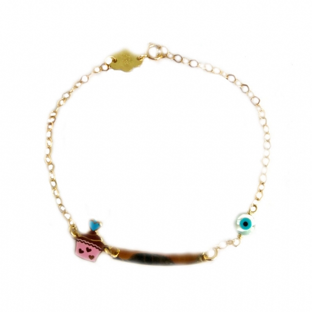 14Κ yellow gold baby identity bracelet with enameled charms