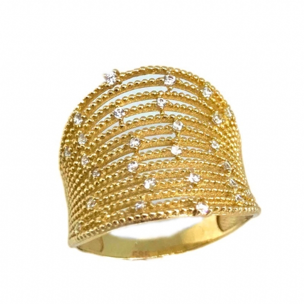 Δαχτυλίδι με στριφτάρι 14K χρυσό σύρμα και πετρούλες κυβικά ζιργκόν