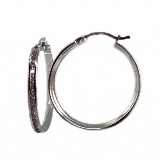 14K white gold hoop earrings with colourless cubic zirconium