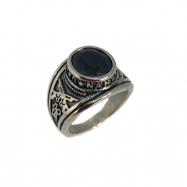 Oval steel men's ring