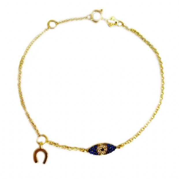 14K gold charm bracelet with cubic zirconium evil eye