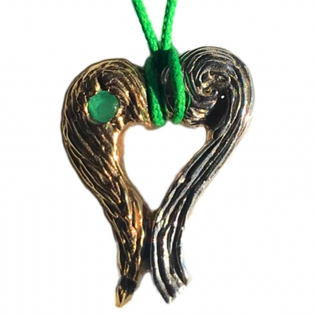 Elpida (Hope) pendant, half silver half gold plated with natural emerald