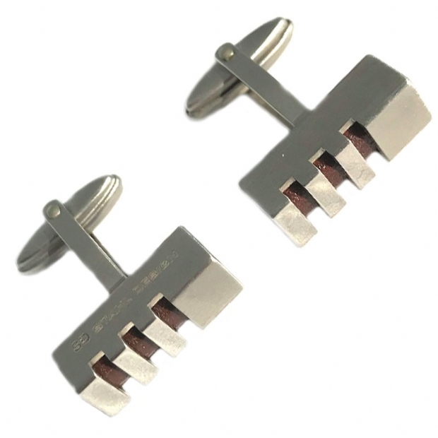 Steel cufflinks with brown leather