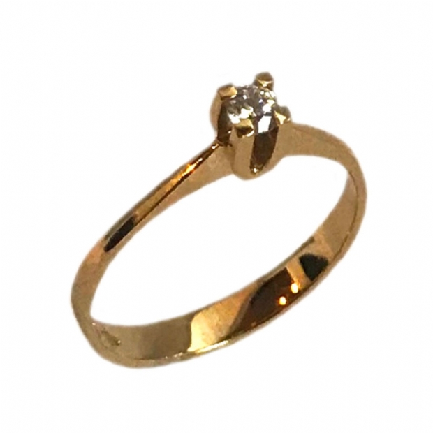 14K yellow gold one stone engagement ring with round brilliant cubic zirconium