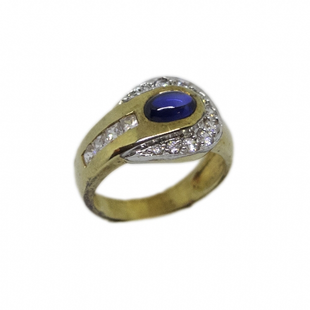 14K yellow gold with blue and colouless cubic zirconium