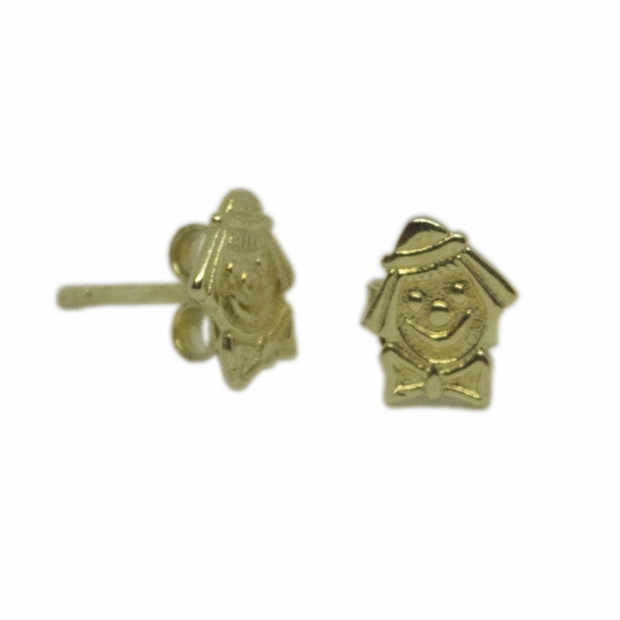 14K yellow gold children's earring studs with clown decoration