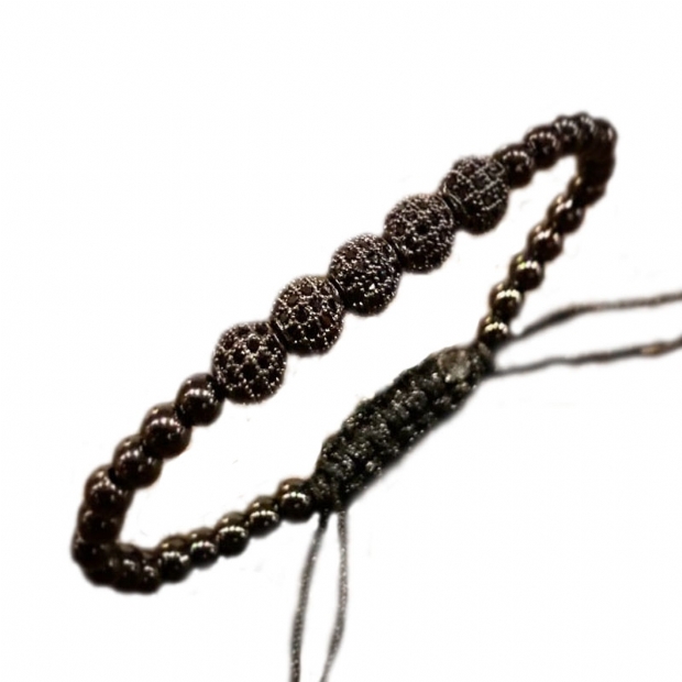 Steel bracelet with hematite beads and black cubic zirconium