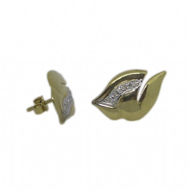 Bicolour yellow and white 14K gold stud earrings with evil eye design and colourless cubic zirconium