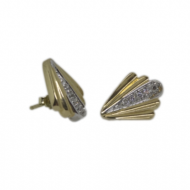 14K yellow and white gold bicolour stud earrings with colourless cubic zirconium