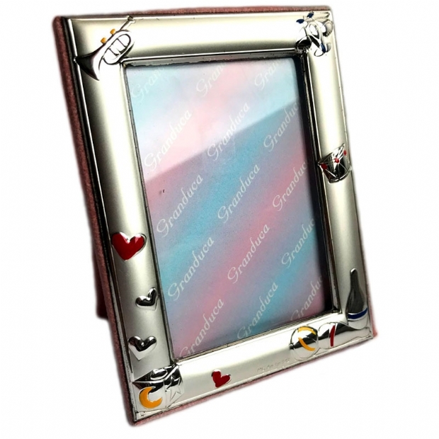 Silver 925 girls' photo frame with coloured enamel decotations
