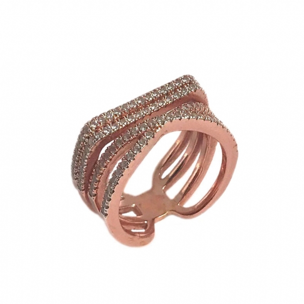 Ροζ επιχρυσωμένο ασημένιο 925 δαχτυλίδι με κυβικά ζιργκόν  