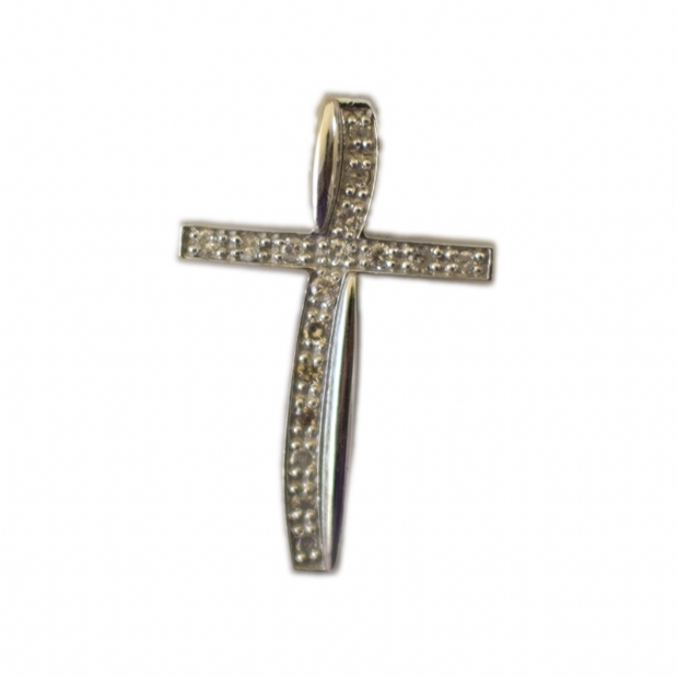 18K white gold crucifix with colourless round brilliant diamonds