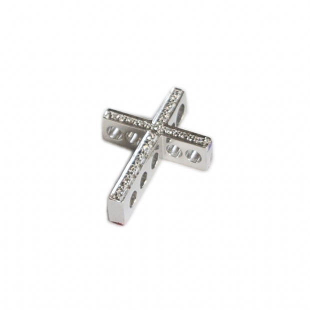 Λευκόχρυσος 18Κ σταυρός με άχρωμα διαμάντια στρόγγυλης brilliant κοπής