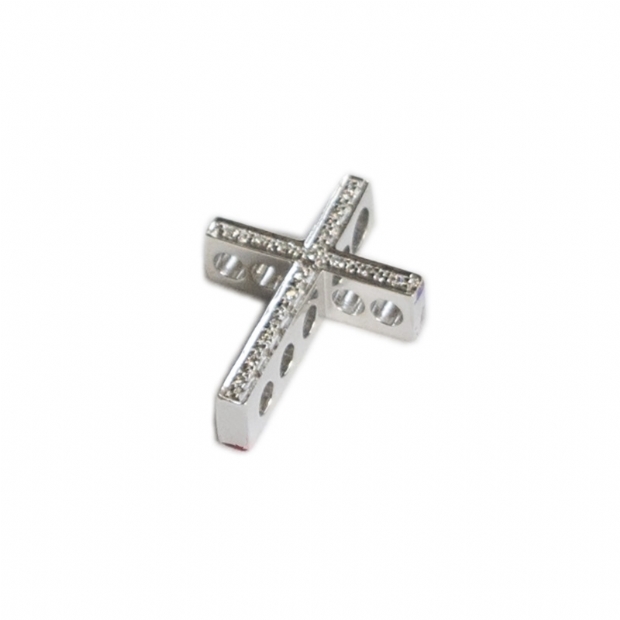 18Κ white gold cross with colourless round brilliant diamonds