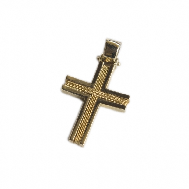 14Κ yellow gold baptism cross decorated with twisted wire