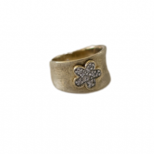 Silver 925 gold plated thick ring with cubic zirconium flower decoration