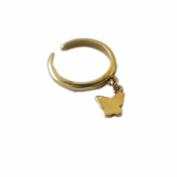 Επίχρυσο μασιφ ασημένιο 925 δαχτυλίδι με κρεμαστή πεταλούδα με σμάλτο