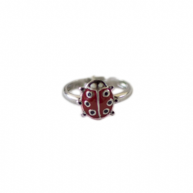 Silver 925 baby girls ring with colour enamelled love bug 