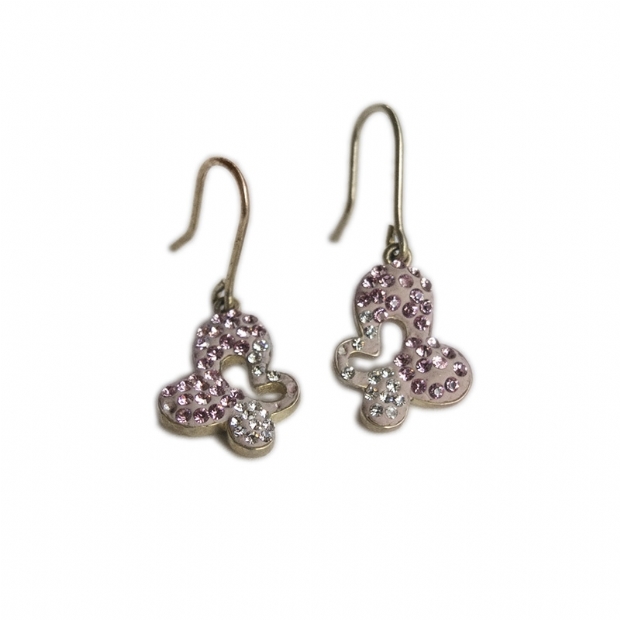 Dazzling silver gold plated earrings with pink butterfly decoration