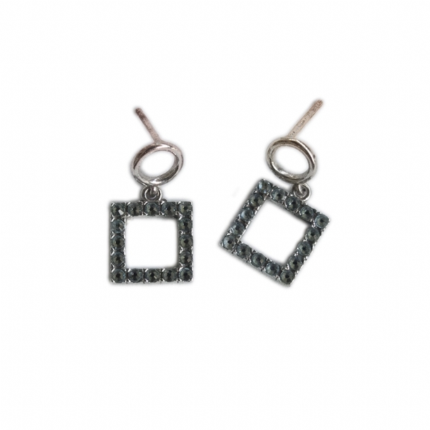 Goldplated silver 925 earrings with circle and square design set with light blue swarovski stones