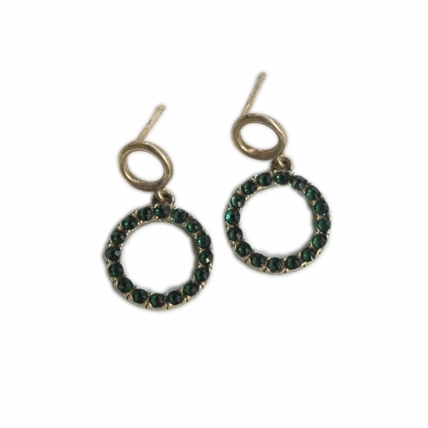 Silver 925 gold plated earrings circles set with swarovski crystals
