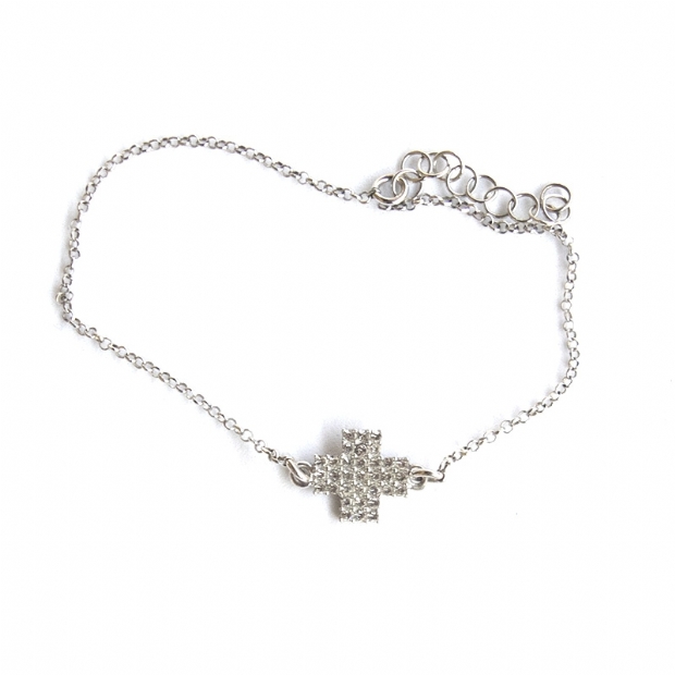 Silver 925 bracelet with cross set with colourless swarovski stones