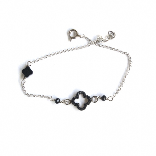 Silver 925 bracelet with black stone set cross decorations