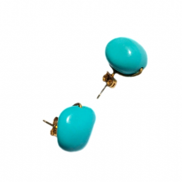 Hand made silver 925 goldplated earrings with baroque shaped natural turquoise beads