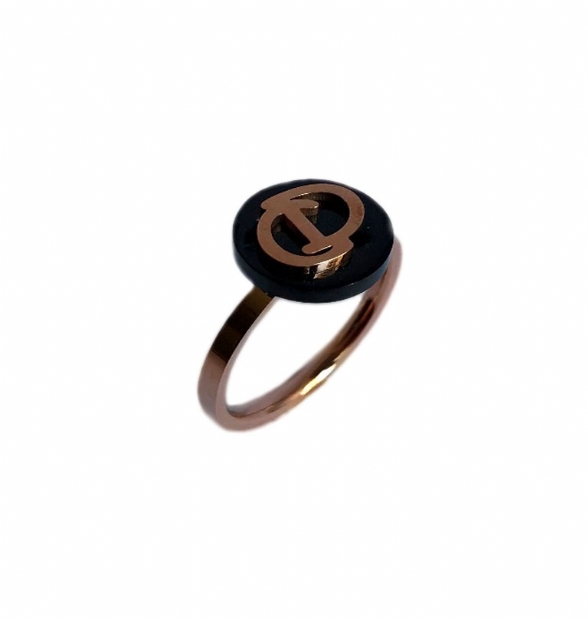 Steel ring in rose with black decoration and CD initials