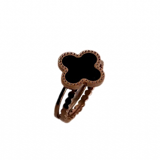 Ατσάλινο δαχτυλίδι με λουλούδι διακόσμηση μαύρο σμάλτο 