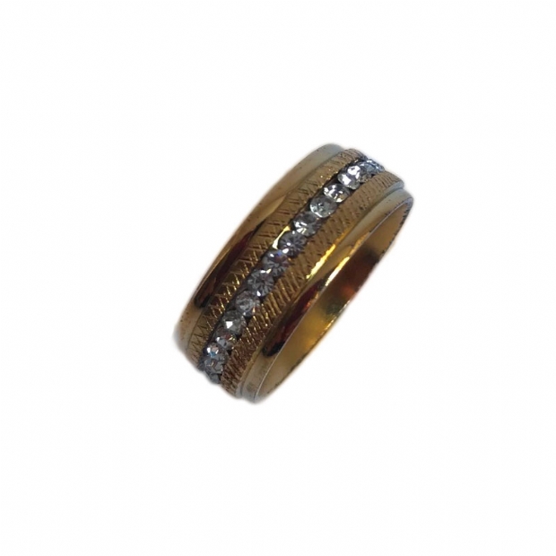 Gold plated wide ring with colourless cubic zirconium in the middle